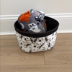 Halloween Themed Skeleton Fabric Basket And Halloween Blanket